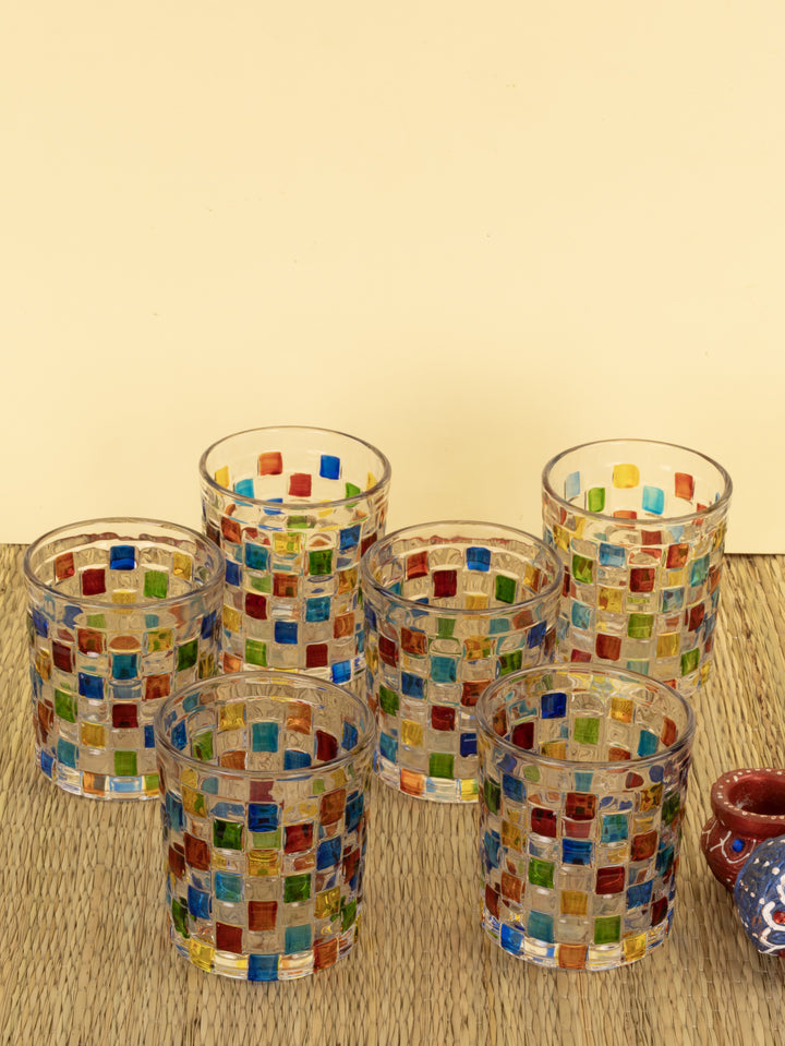 Home Ecstasy Premium Printed Glasses | Perfect for Home | 330 ml | Stained Mosaic | Pack of 6