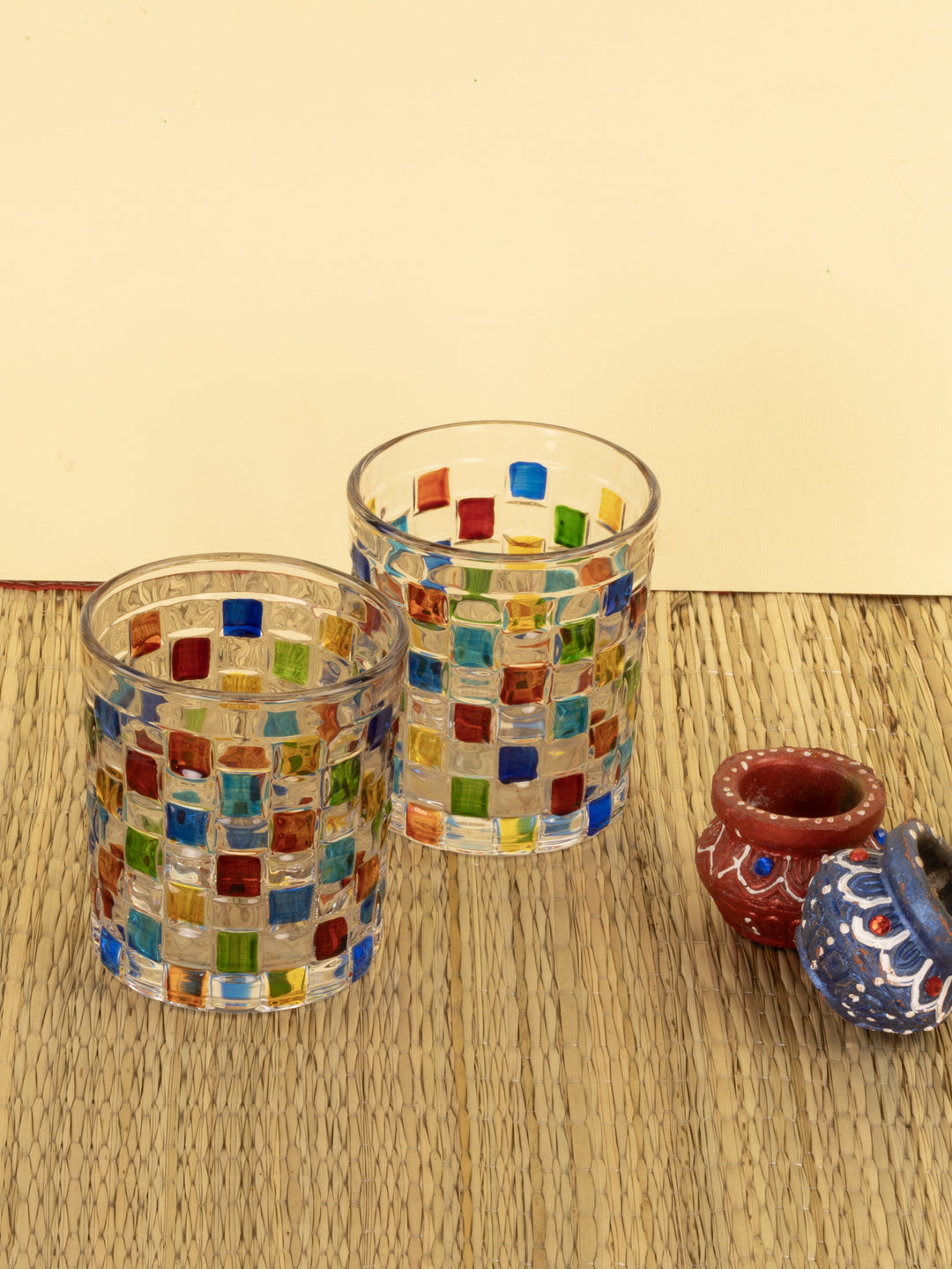 Home Ecstasy Premium Printed Glasses | Perfect for Home | 330 ml | Stained Mosaic | Pack of 6