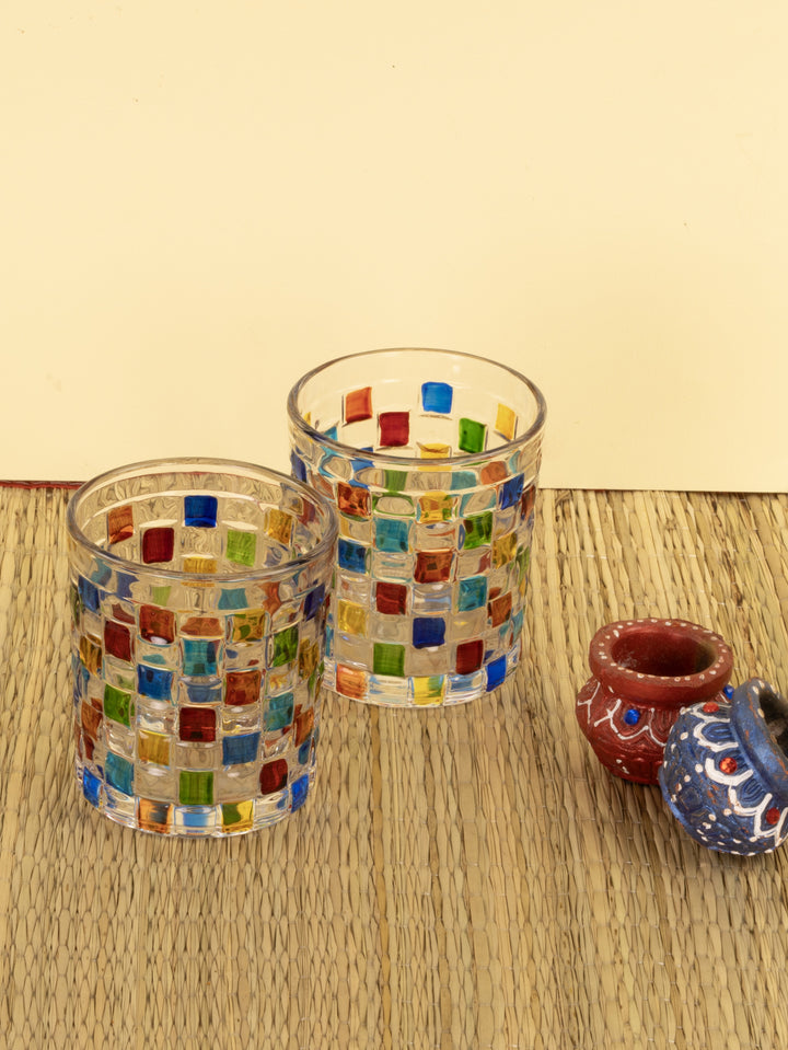 Home Ecstasy Premium Printed Glasses | Perfect for Home | 330 ml | Stained Mosaic | Pack of 6