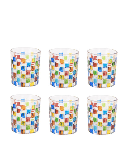 Home Ecstasy Premium Printed Glasses | Perfect for Home | 330 ml | Stained Mosaic | Pack of 6