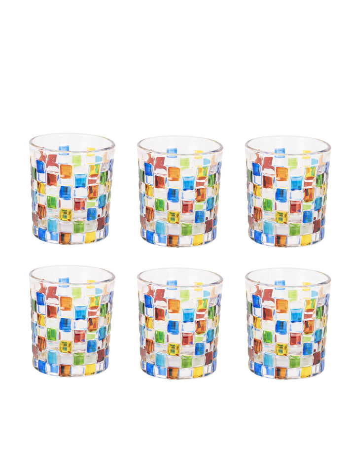 Home Ecstasy Premium Printed Glasses | Perfect for Home | 330 ml | Stained Mosaic | Pack of 6