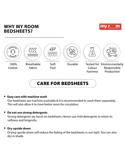 My Room 100% Cotton 300 TC Stripe Bedsheet Set - Colour: Dark Grey