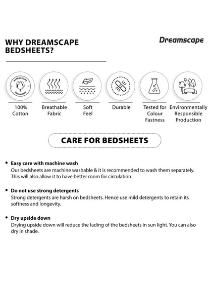 Dreamscape 100% Cotton Single Fitted Bedsheet with 1 Pillow Cover - (Size 36 x 78 inches, 140 TC, Colour - Sea Green)