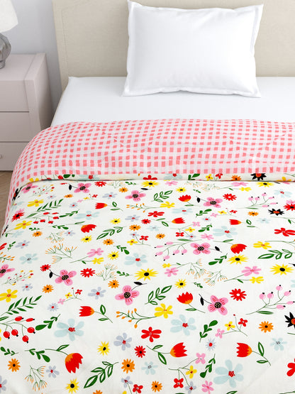 Home Ecstasy Wrinkle and Fade Resistant 150 GSM Floral Quilt (Comforter) - Colour: Off white & Peach
