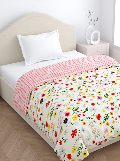Home Ecstasy Wrinkle and Fade Resistant 150 GSM Floral Quilt (Comforter) - Colour: Off white & Peach