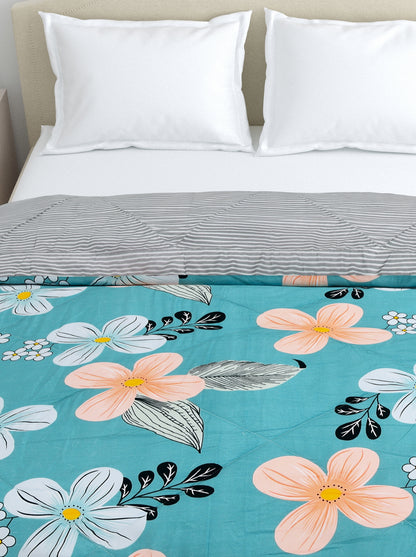 Home Ecstasy Wrinkle and Fade Resistant 150 GSM Floral Quilt (Comforter) - Colour: Teal & Black