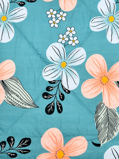 Home Ecstasy Wrinkle and Fade Resistant 150 GSM Floral Quilt (Comforter) - Colour: Teal & Black
