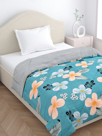 Home Ecstasy Wrinkle and Fade Resistant 150 GSM Floral Quilt (Comforter) - Colour: Teal & Black