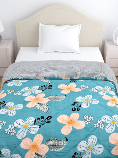 Home Ecstasy Wrinkle and Fade Resistant 150 GSM Floral Quilt (Comforter) - Colour: Teal & Black