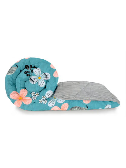 Home Ecstasy Wrinkle and Fade Resistant 150 GSM Floral Quilt (Comforter) - Colour: Teal & Black