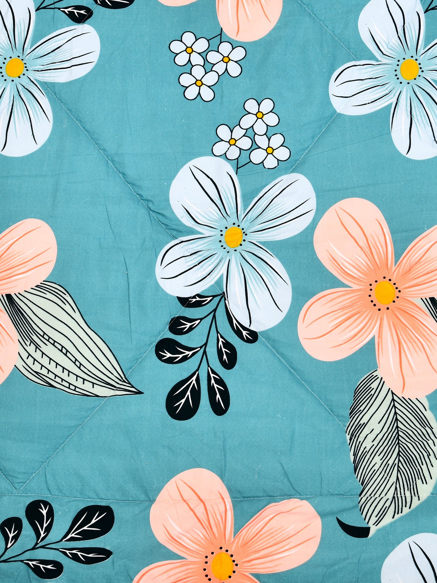 Home Ecstasy Wrinkle and Fade Resistant 150 GSM Floral Quilt (Comforter) - Colour: Teal & Black