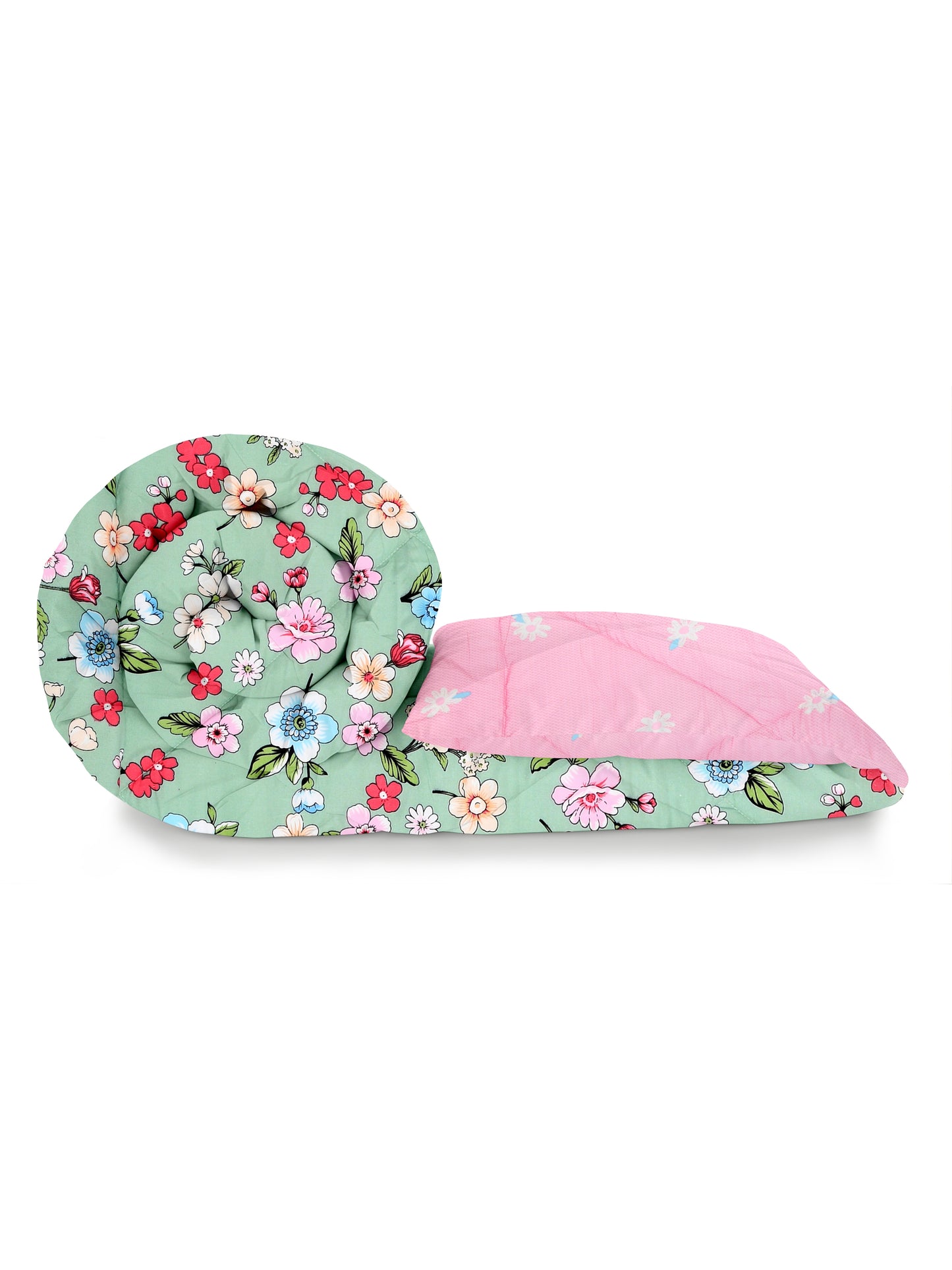 Home Ecstasy Wrinkle and Fade Resistant 150 GSM Floral Quilt (Comforter) - Colour: Green & Pink