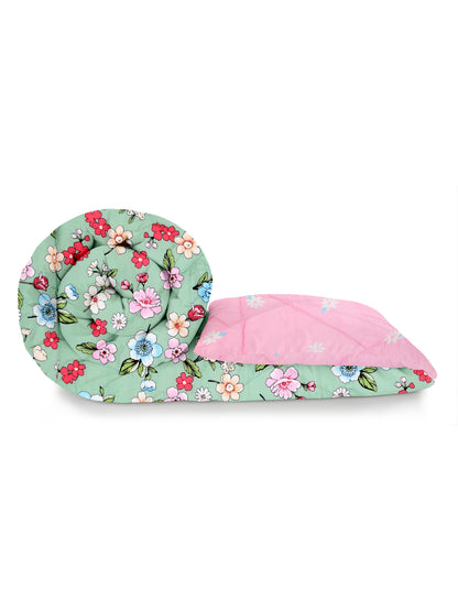 Home Ecstasy Wrinkle and Fade Resistant 150 GSM Floral Quilt (Comforter) - Colour: Green & Pink