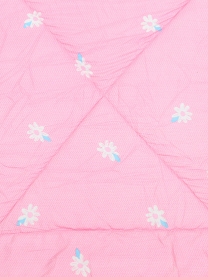 Home Ecstasy Wrinkle and Fade Resistant 150 GSM Floral Quilt (Comforter) - Colour: Green & Pink