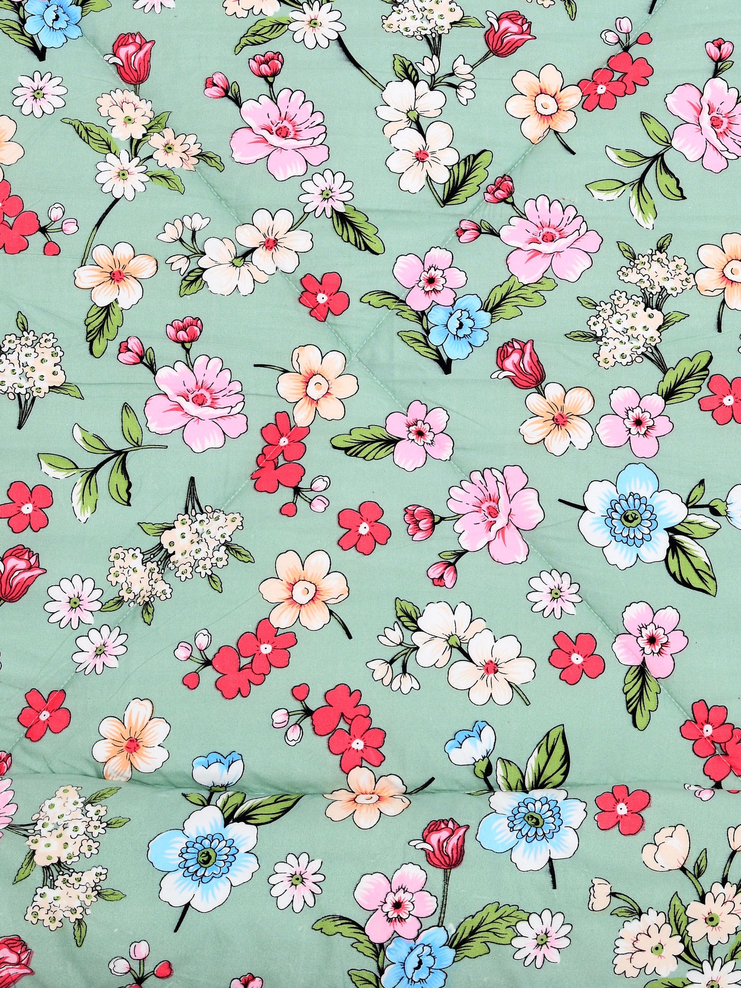 Home Ecstasy Wrinkle and Fade Resistant 150 GSM Floral Quilt (Comforter) - Colour: Green & Pink