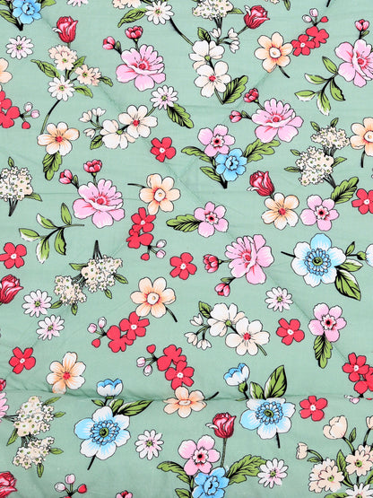 Home Ecstasy Wrinkle and Fade Resistant 150 GSM Floral Quilt (Comforter) - Colour: Green & Pink