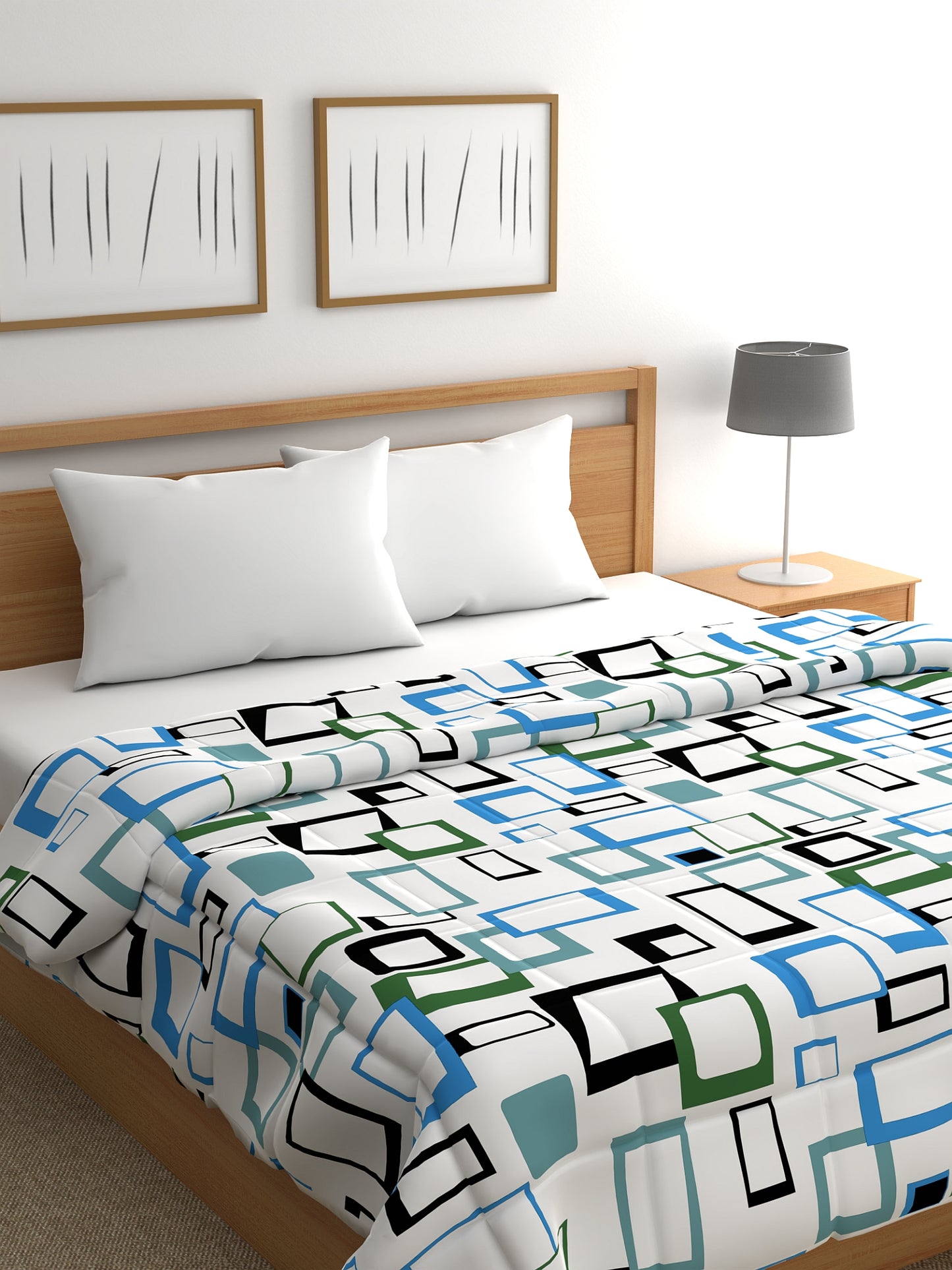 Home Ecstasy 100% Cotton Geometric Comforter | 200 GSM | Blue