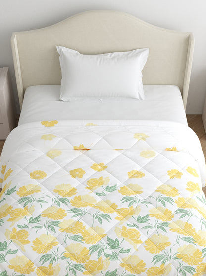 Home Ecstasy 100% Cotton 150 TC Floral Quilt - Colour: Beige