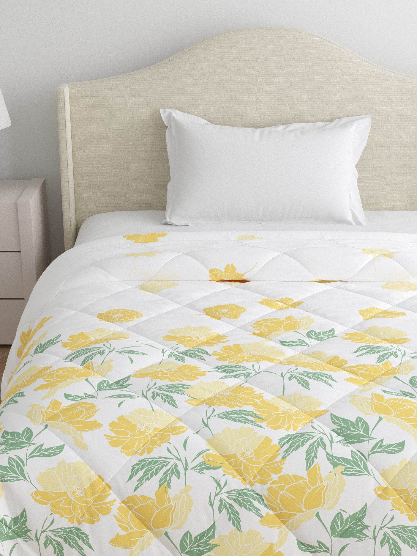 Home Ecstasy 100% Cotton 150 TC Floral Quilt - Colour: Beige