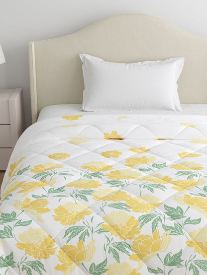 Home Ecstasy 100% Cotton 150 TC Floral Quilt - Colour: Beige