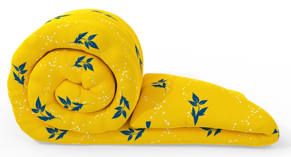 Home Ecstasy 100% Cotton 150 TC Floral Quilt - Colour: Yellow