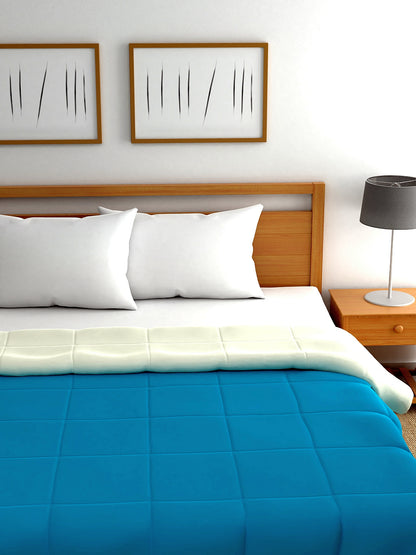 Home Ecstasy Wrinkle and Fade Resistant 150 GSM Solid Quilt (Comforter) - Colour: Aqua Blue & Ivory