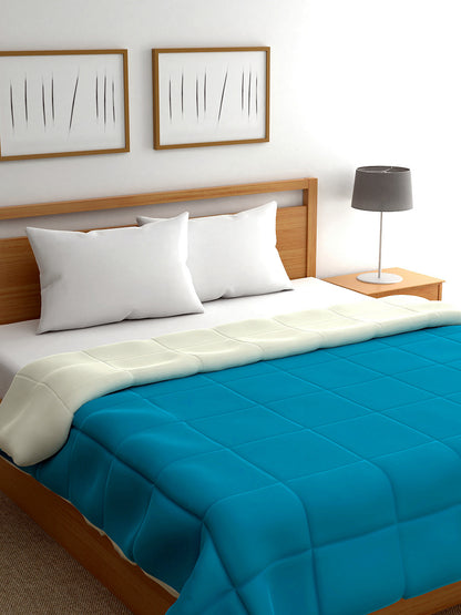 Home Ecstasy Wrinkle and Fade Resistant 150 GSM Solid Quilt (Comforter) - Colour: Aqua Blue & Ivory