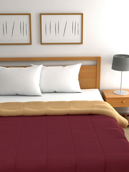 Home Ecstasy 100% Cotton Solid Comforter | 200 GSM | Beige & Maroon