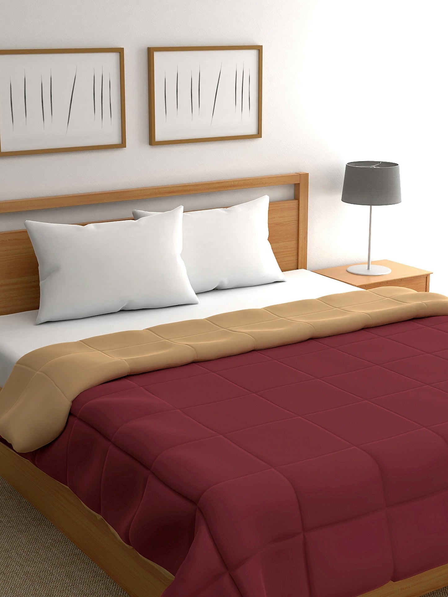 Home Ecstasy 100% Cotton Solid Comforter | 200 GSM | Beige & Maroon