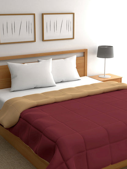 Home Ecstasy 100% Cotton Solid Comforter | 200 GSM | Beige & Maroon