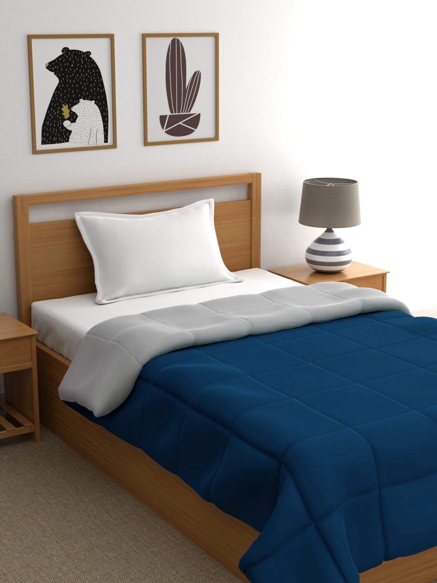 Home Ecstasy 100% Cotton Solid Comforter | 200 GSM | Ash Grey And Navy