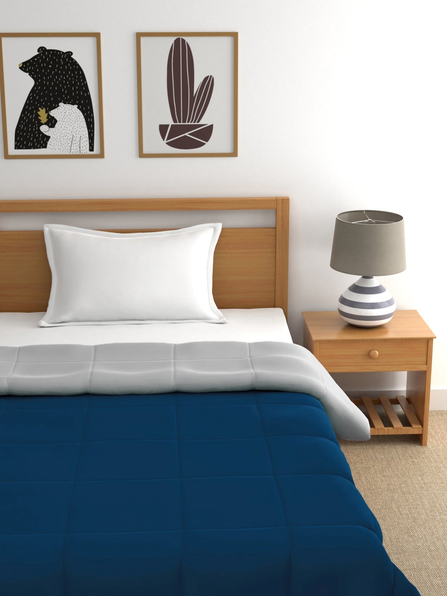 Home Ecstasy 100% Cotton Solid Comforter | 200 GSM | Ash Grey And Navy