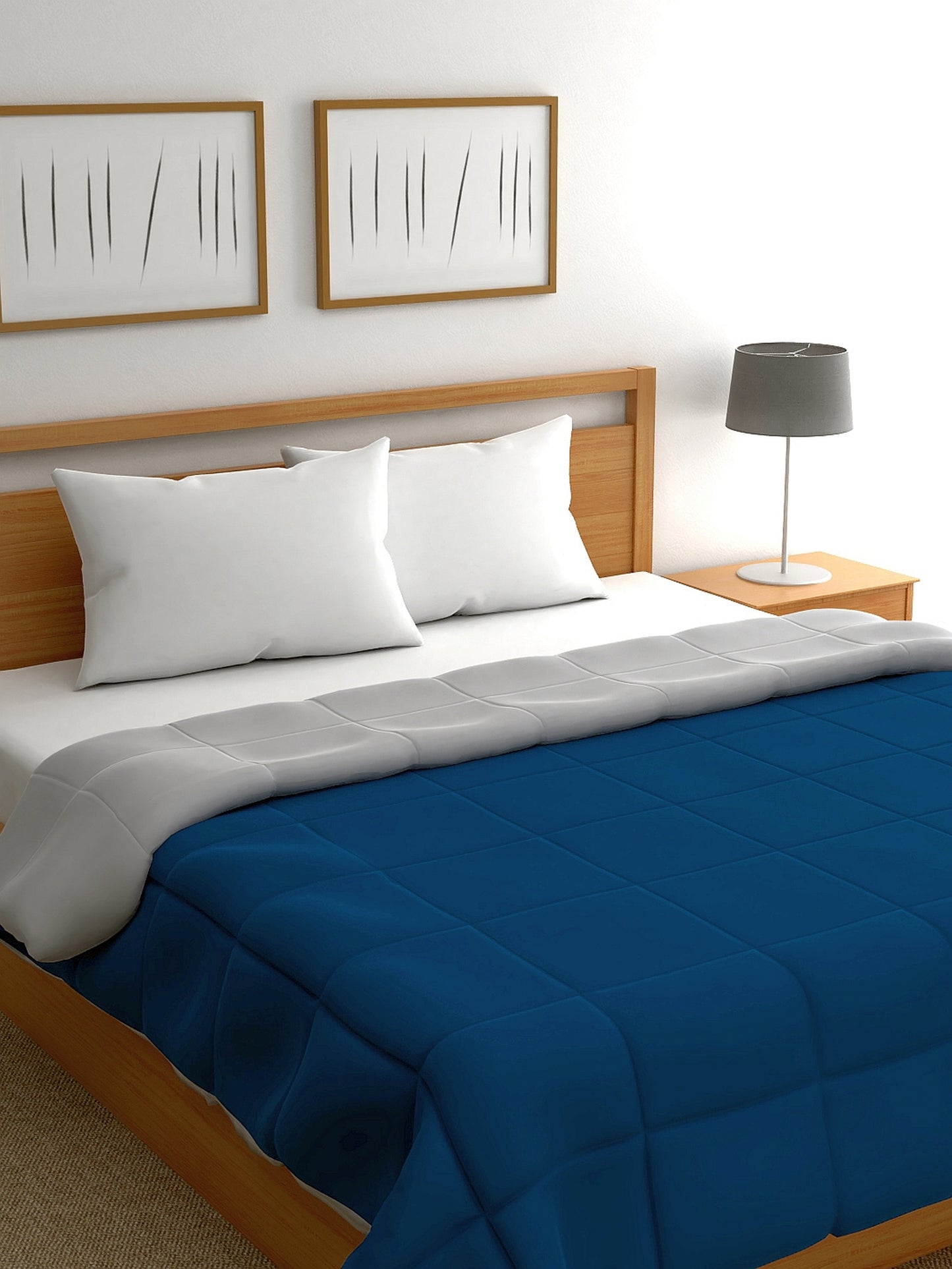 Home Ecstasy 100% Cotton Solid Comforter | 200 GSM | Ash Grey And Navy