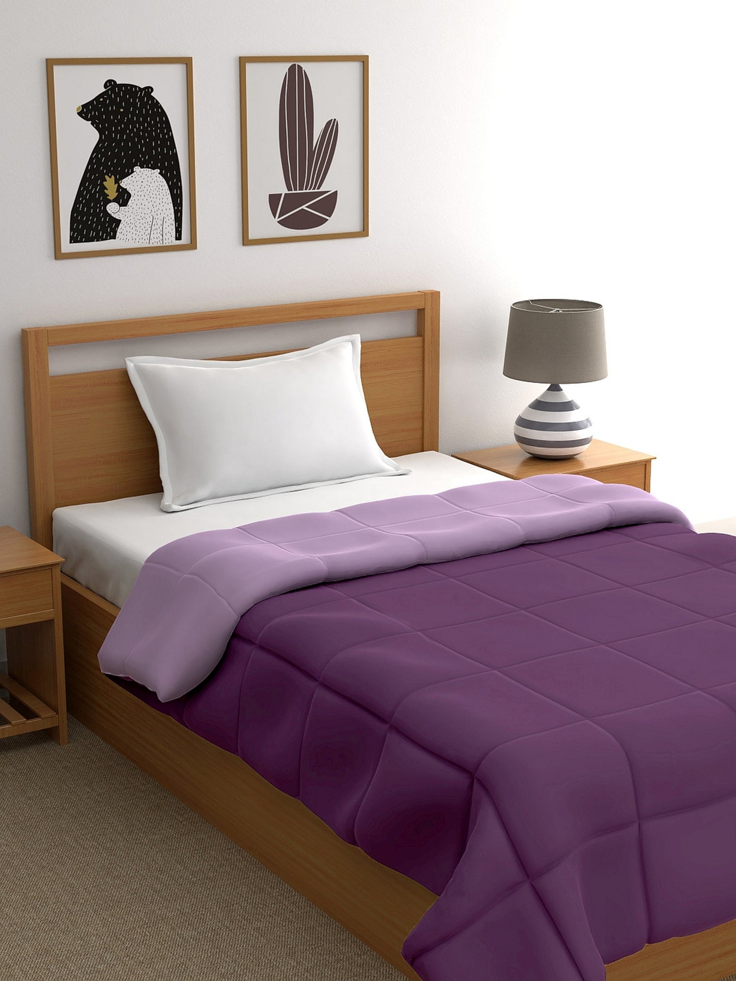 Home Ecstasy 100% Cotton Solid Comforter | 200 GSM | Purple And Pink