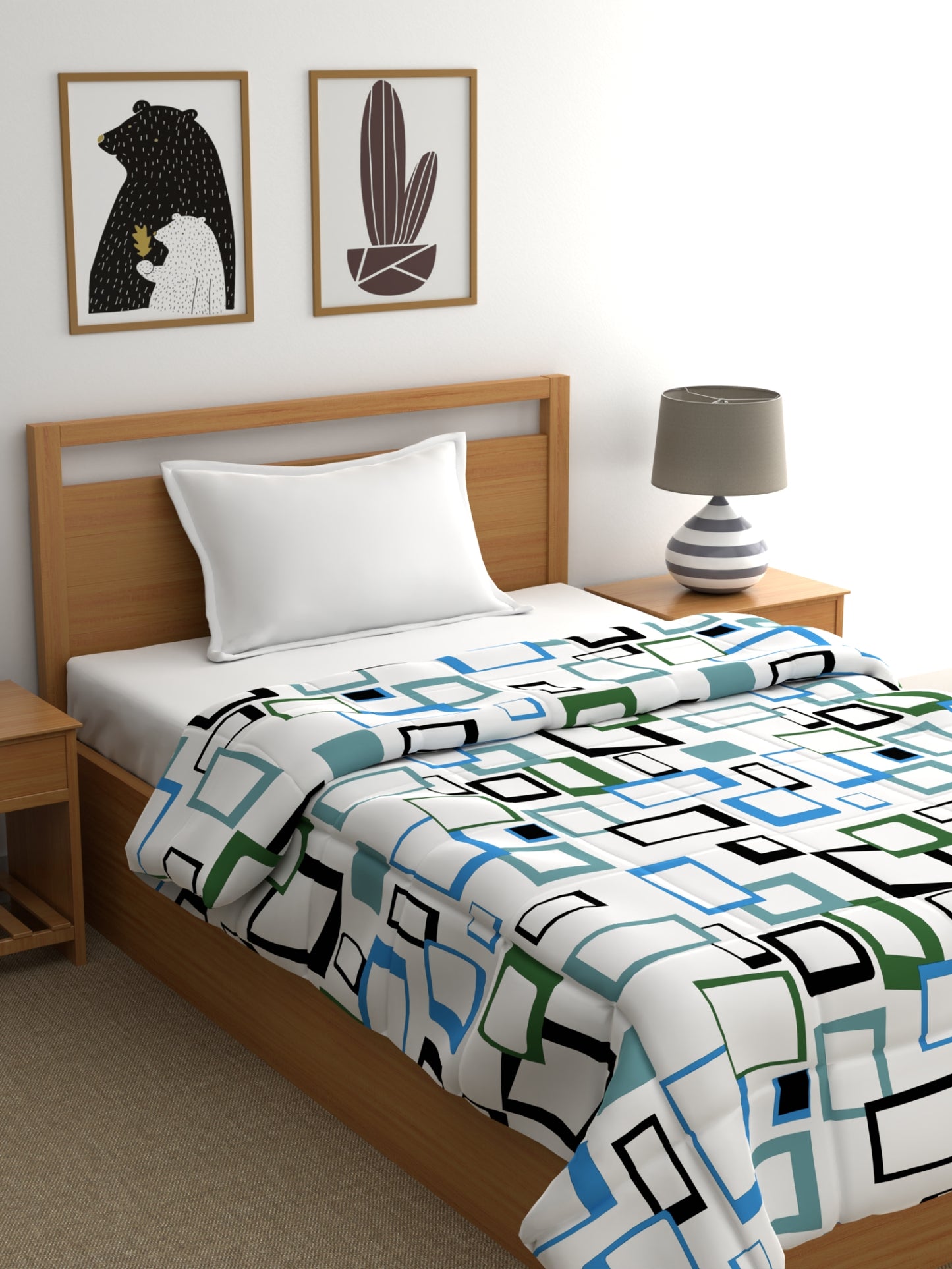 Home Ecstasy 100% Cotton Geometric Comforter | 200 GSM | Blue