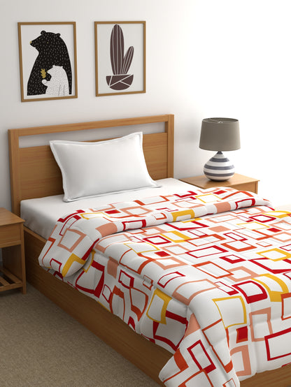 Home Ecstasy 100% Cotton Geometric Comforter | 200 GSM | Orange