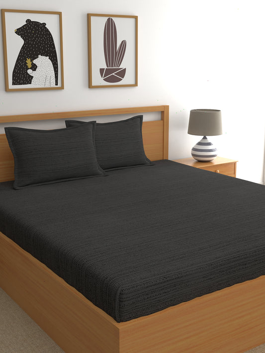 Dreamscape 100% Cotton Floral Bedsheet Set | 300 TC | Grey