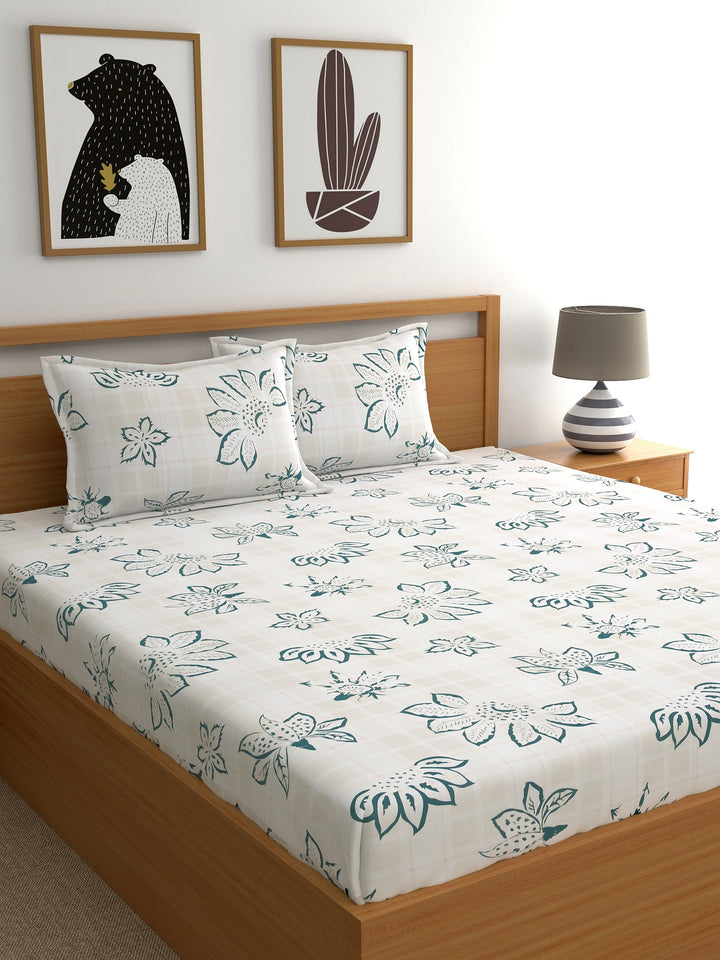 Dreamscape 100% Cotton Floral Bedsheet Set | 300 TC | Multicolour