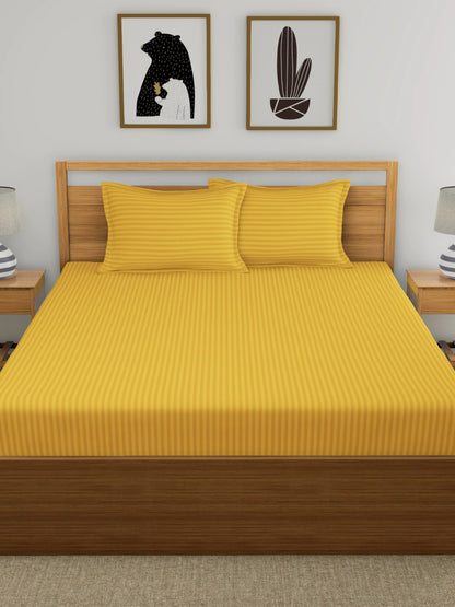 Dreamscape 100% Cotton Stripe Bedsheet Set | 220 TC | Gold