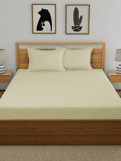 Dreamscape 100% Cotton Stripe Bedsheet Set | 300 TC | Ivory