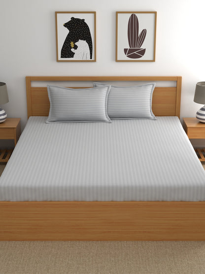 Dreamscape 100% Cotton Stripe Bedsheet Set | 210 TC | Grey