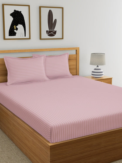 Dreamscape 100% Cotton Stripe Bedsheet Set | 210 TC | Pink