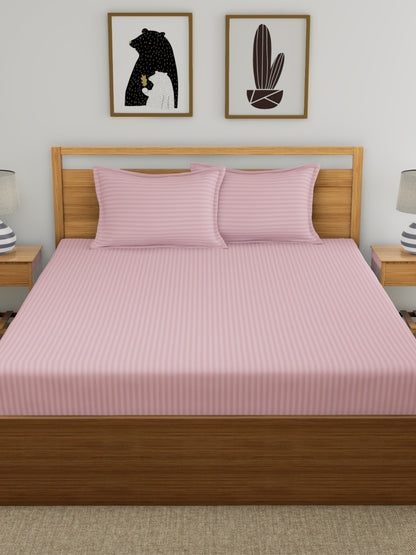 Dreamscape 100% Cotton Stripe Bedsheet Set | 210 TC | Pink