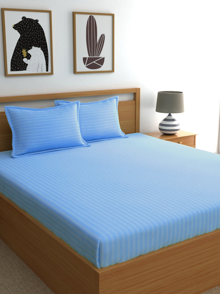 Dreamscape 100% Cotton Stripe Bedsheet Set | 210 TC | Blue
