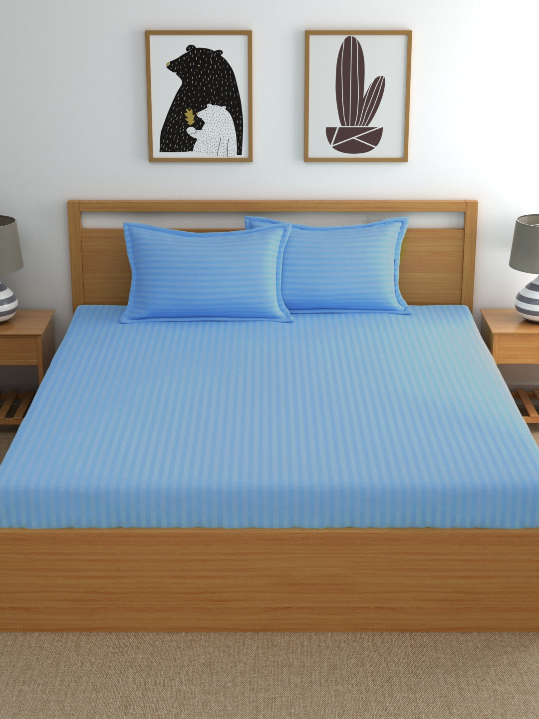 Dreamscape 100% Cotton Stripe Bedsheet Set | 210 TC | Blue
