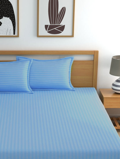 Dreamscape 100% Cotton Stripe Bedsheet Set | 210 TC | Blue