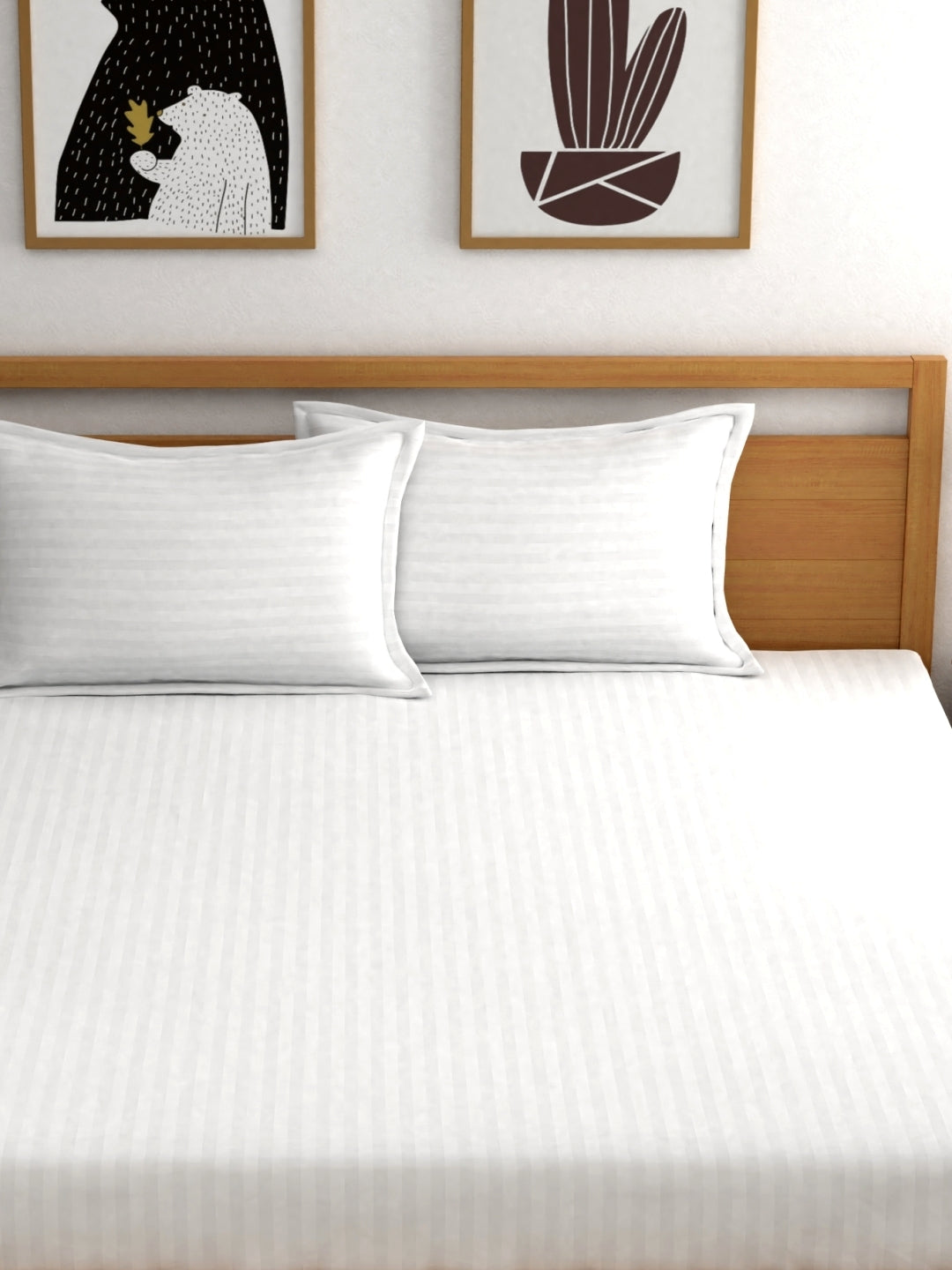 Dreamscape 100% Cotton Stripe Bedsheet Set | 210 TC | White