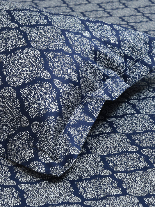 Dreamscape 100% Cotton Premium Bedsheet Set | 300 TC | Navy Blue