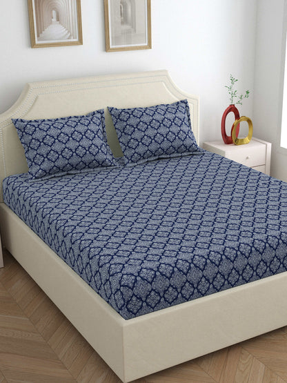 Dreamscape 100% Cotton Premium Bedsheet Set | 300 TC | Navy Blue