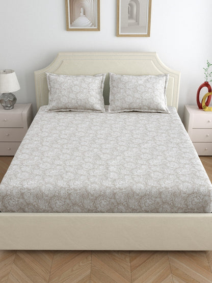 Dreamscape 100% Cotton Premium Bedsheet Set | 300 TC | Beige